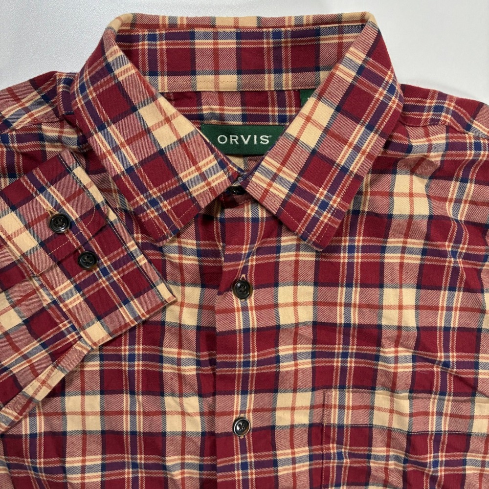 Orvis Wool Blend Flannel Shirt Medium Red Plaid Signature